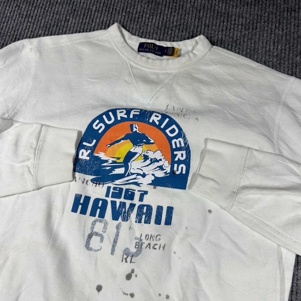Polo Ralph Lauren Sweathshirt Men's M White RL Surf Riders 1967 Hawaii Rare